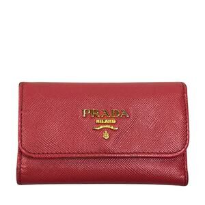 Prada Saffiano Leather 6 Key Holder Coral Pink Tamaris Gold Logo